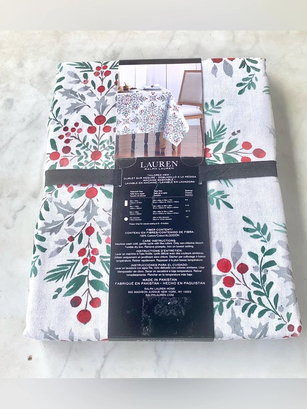 Lauren Ralph Lauren White Tablecloth with Red Berries Green Foliage NEW  60 X 84